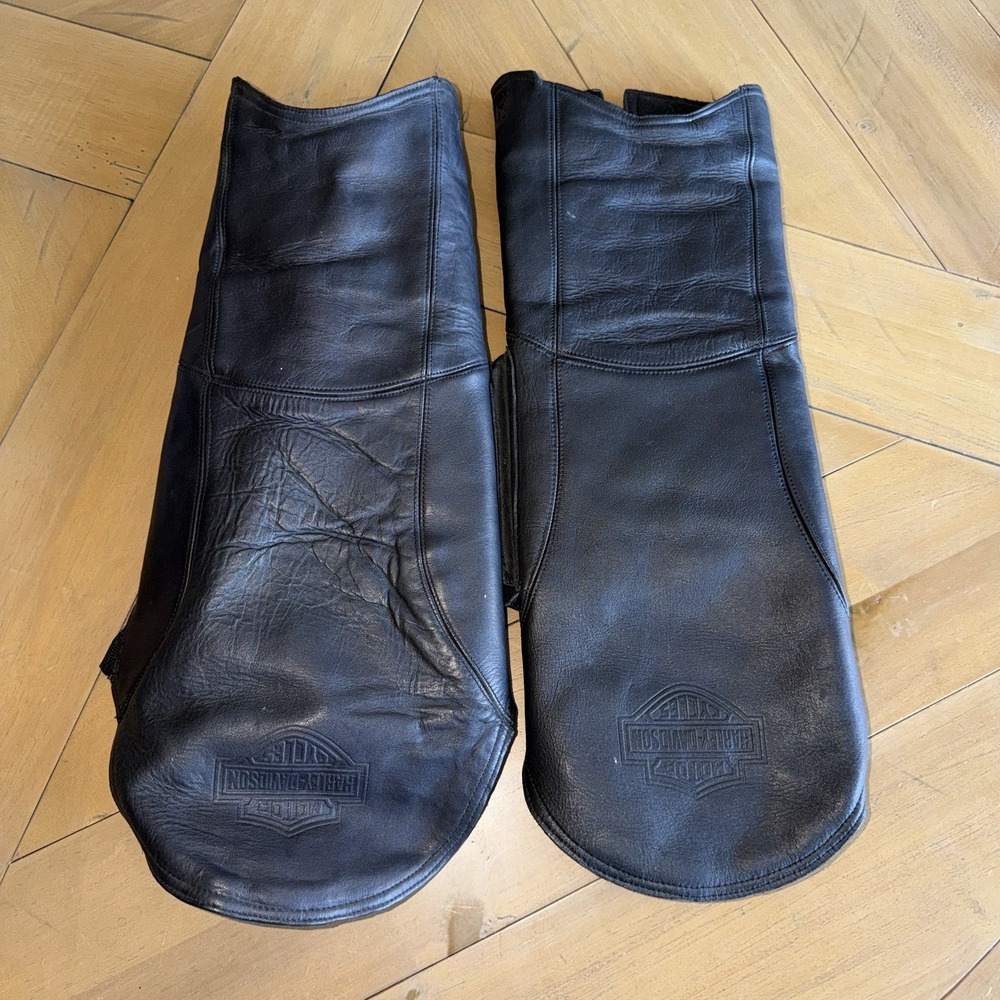 Vtg Harley-Davidson Leather Biker Riding Boot Leg Covers Gaiters Black Unisex